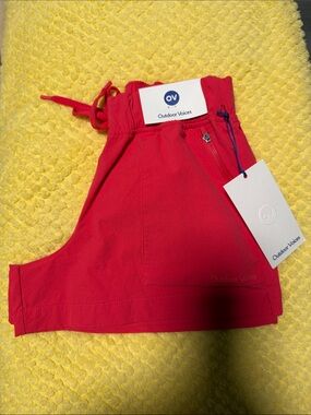 Outdoor Voices Pink-Red Athletic Shorts with Zip Pocket